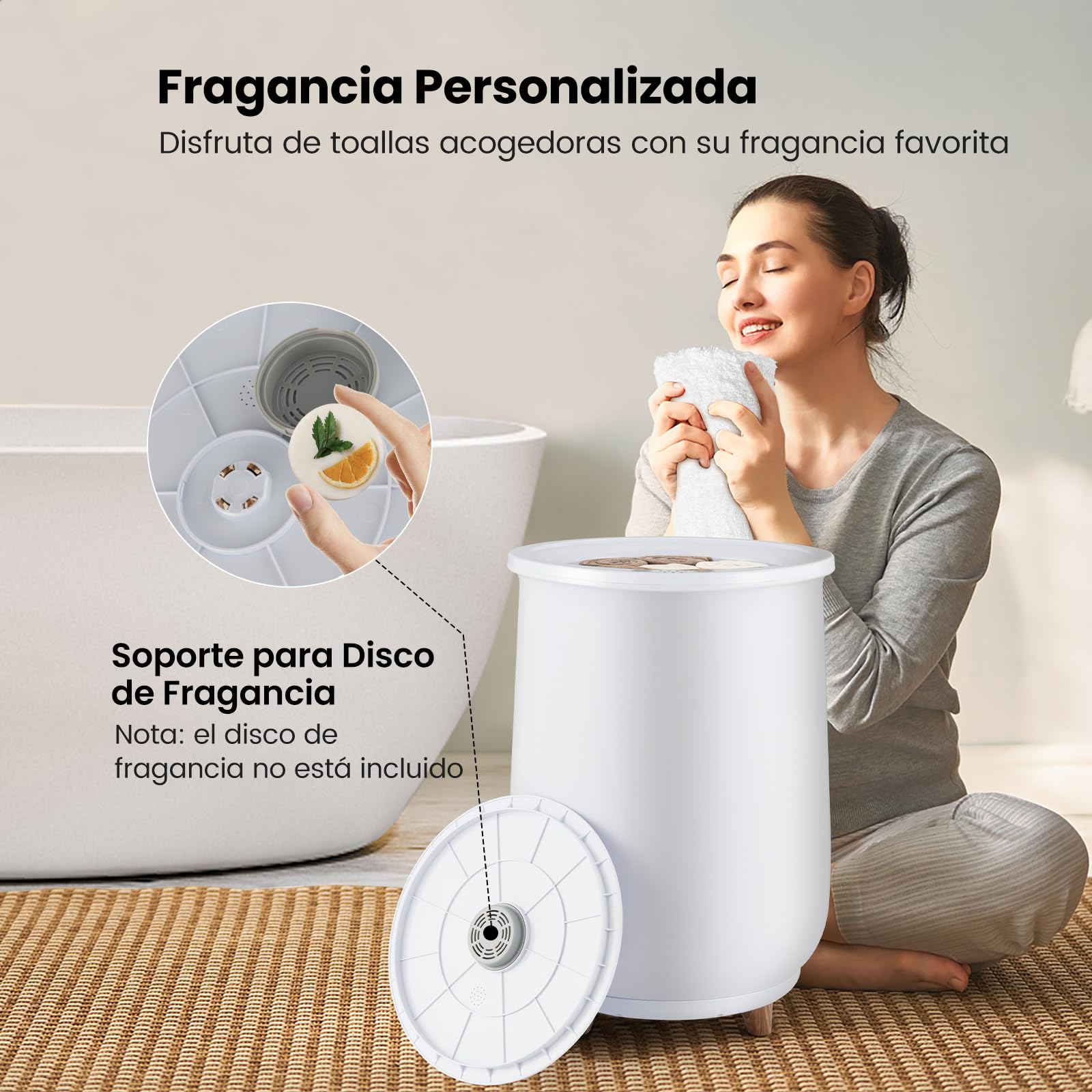 COSTWAY Calentador de Toallas Cubo 23L, Cubo de Lujo con 3 Niveles de Calentamiento, Temporizador de 20/40/60/90 Minutos, Apagado Automático, Espacio para 2 Toallas de Tamaño de 102x178 cm (Blanco)