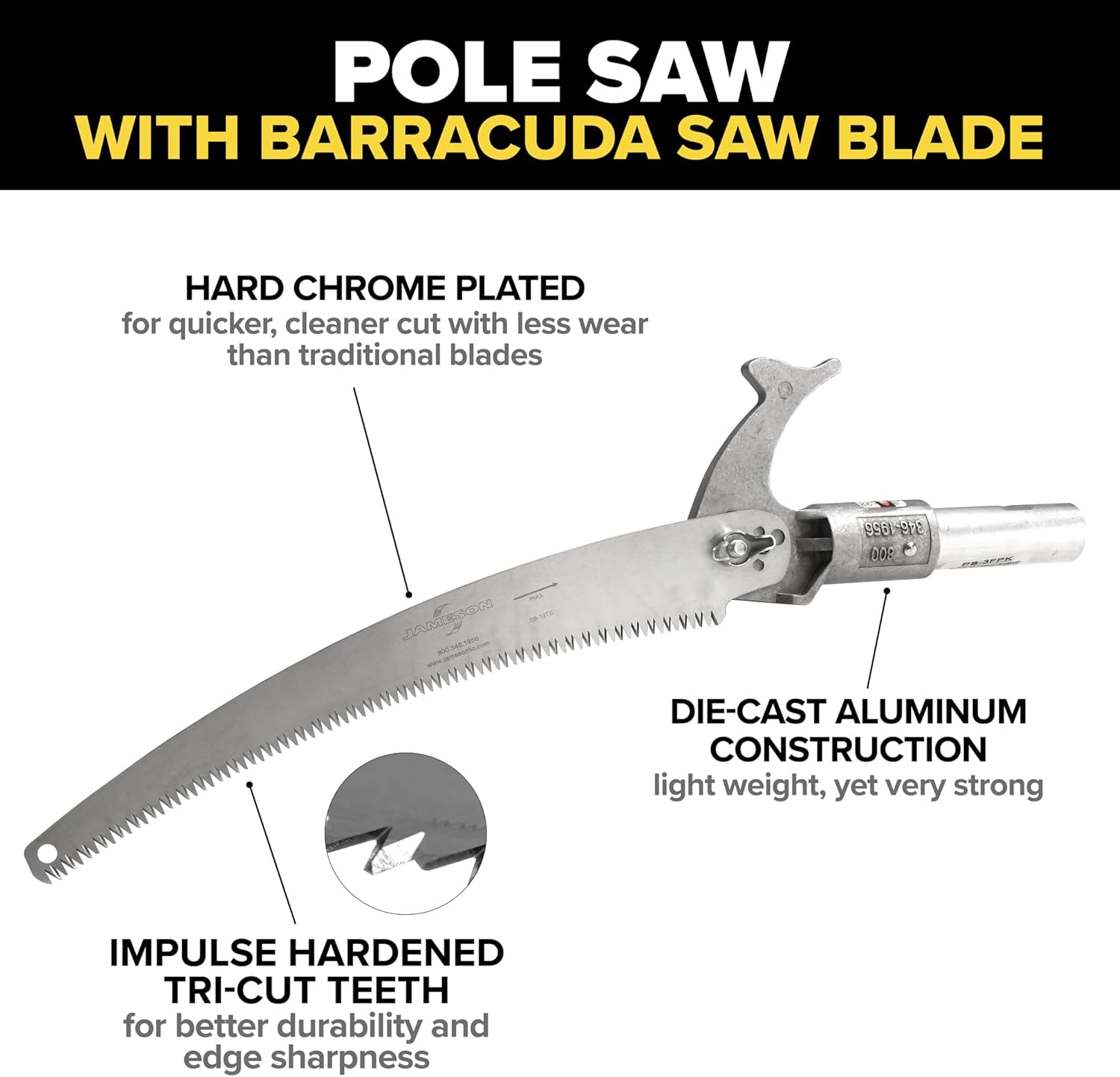 Jameson PS-3FPS1 Tri-Cut Pole Saw Head Kit, 13-Inch Barracuda Blade, Converts Extension Poles for Precise Tree Trimming and Pruning