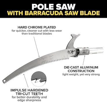 Jameson PS-3FPS1 Tri-Cut Pole Saw Head Kit, 13-Inch Barracuda Blade, Converts Extension Poles for Precise Tree Trimming and Pruning
