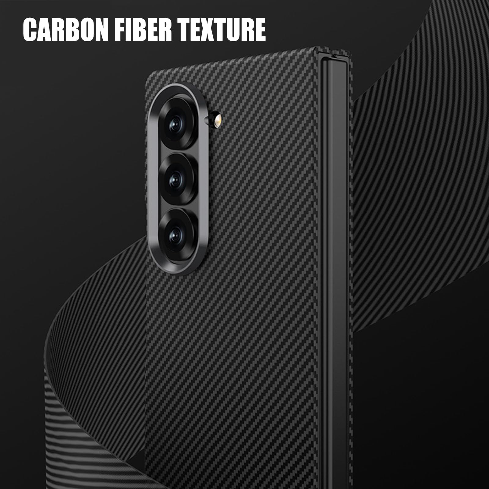 Smukłe etui do Samsung Galaxy Z Fold 6, wbudowana osłona ekranu ze szkła hartowanego, odporna na wstrząsy osłona ochronna cienka tekstura włókna węglowego, twarda obudowa, niebieska, składana