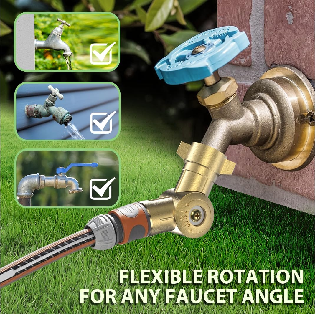 Adjustable 180° & 360° Metal Swivel Connector Fits,Standard 3/4" Water Hose Fittings, Anti-Kink Faucet Hose Adapter, for RV, Outdoor, Yard Garden Irrigation