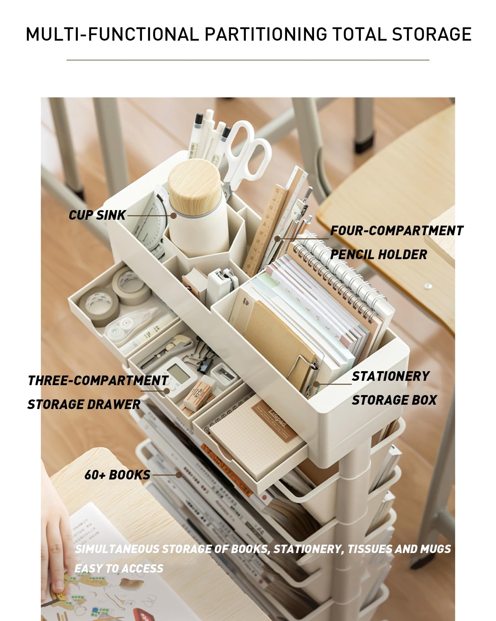 Libreria Mobile Con Ruote Per Scrivania - Organizer Compatto, Bianco, Per Ufficio O Casa - Foto 9