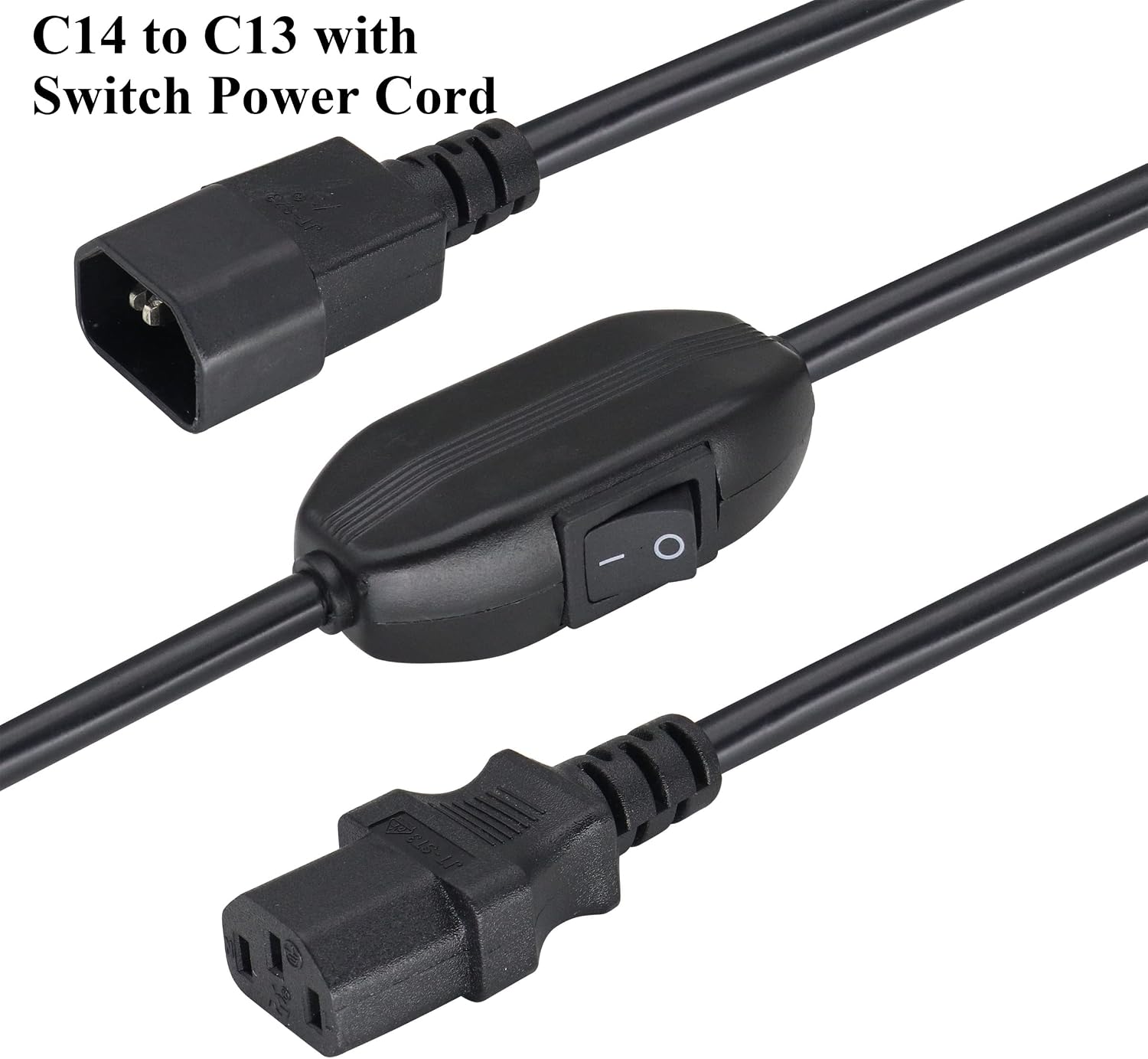 (2 Pack) IEC320 C14 to C13 Power AC Adapter Cable C13 to C14 with Switch Cord C13 Female to C14 Male PDU Power Supply Extension Cord for Computer LED HDTV Monitor(0.3m/1ft)(C14 to C13/Switch)