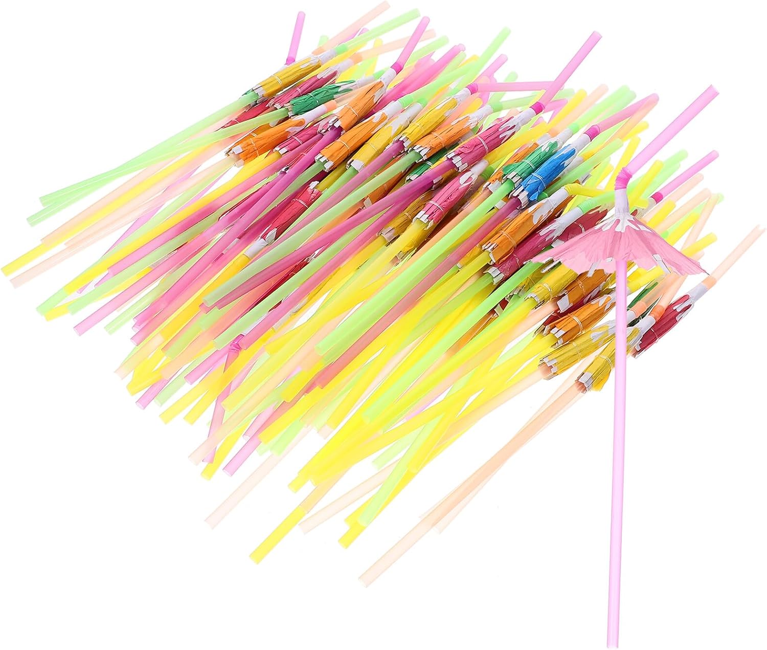 100pcs Umbrella Drinking Straws Disposable Flexible Party Straws Colorful Umbrella Design for Birthday and Festival Drinks