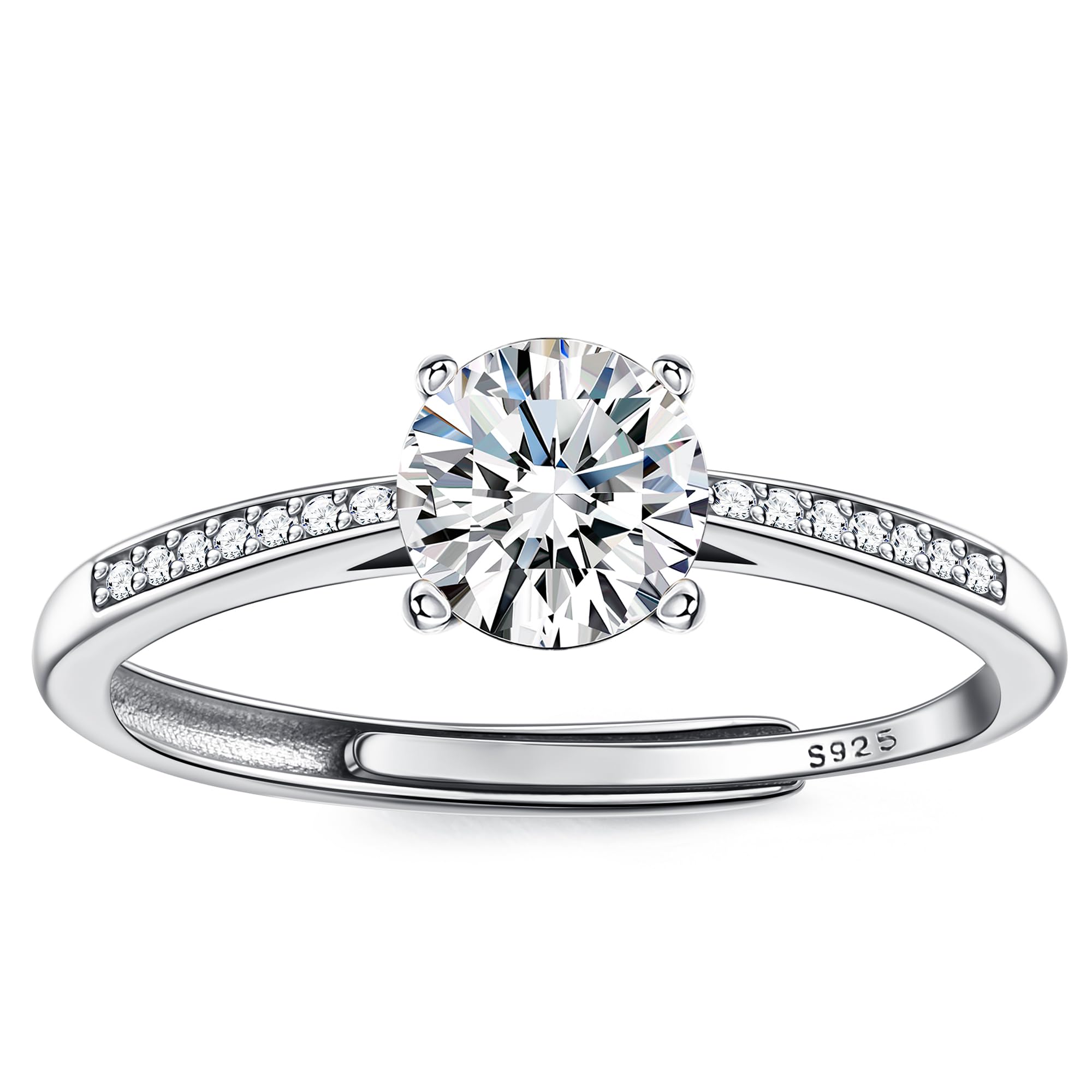 JeweBella Anillo Mujer Plata de Ley 925 Anillo Zirconia Cúbica Brillante Ajustable Anillo Compromiso Mujer Anillo Pareja Plata Anillo de Bodas para Alianza Bodas Regalo Aniversario Con Caja