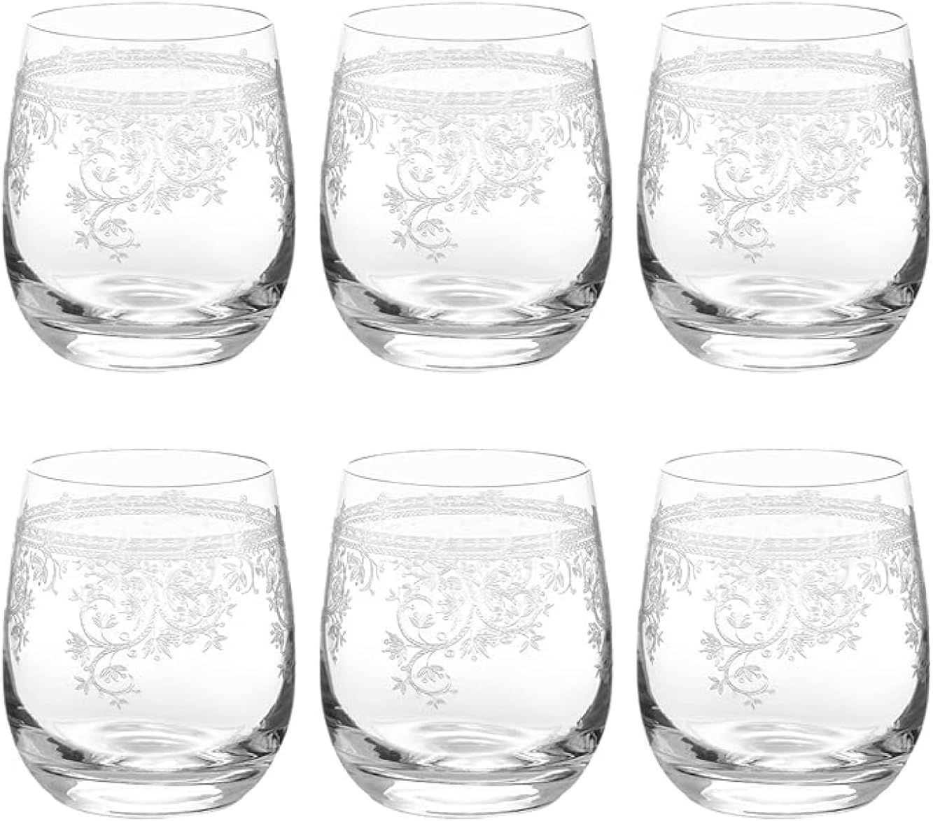 Luigi XV Glass Tumbler 300 ml Set of 6 Coloured Water Glasses and Details, Rococo Style