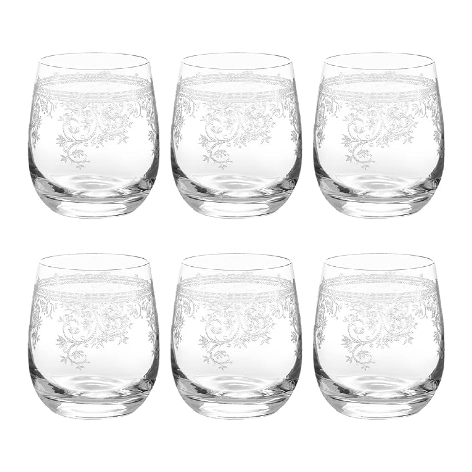 Luigi XV Glass Tumbler 300 ml Set of 6 Coloured Water Glasses and Details, Rococo Style