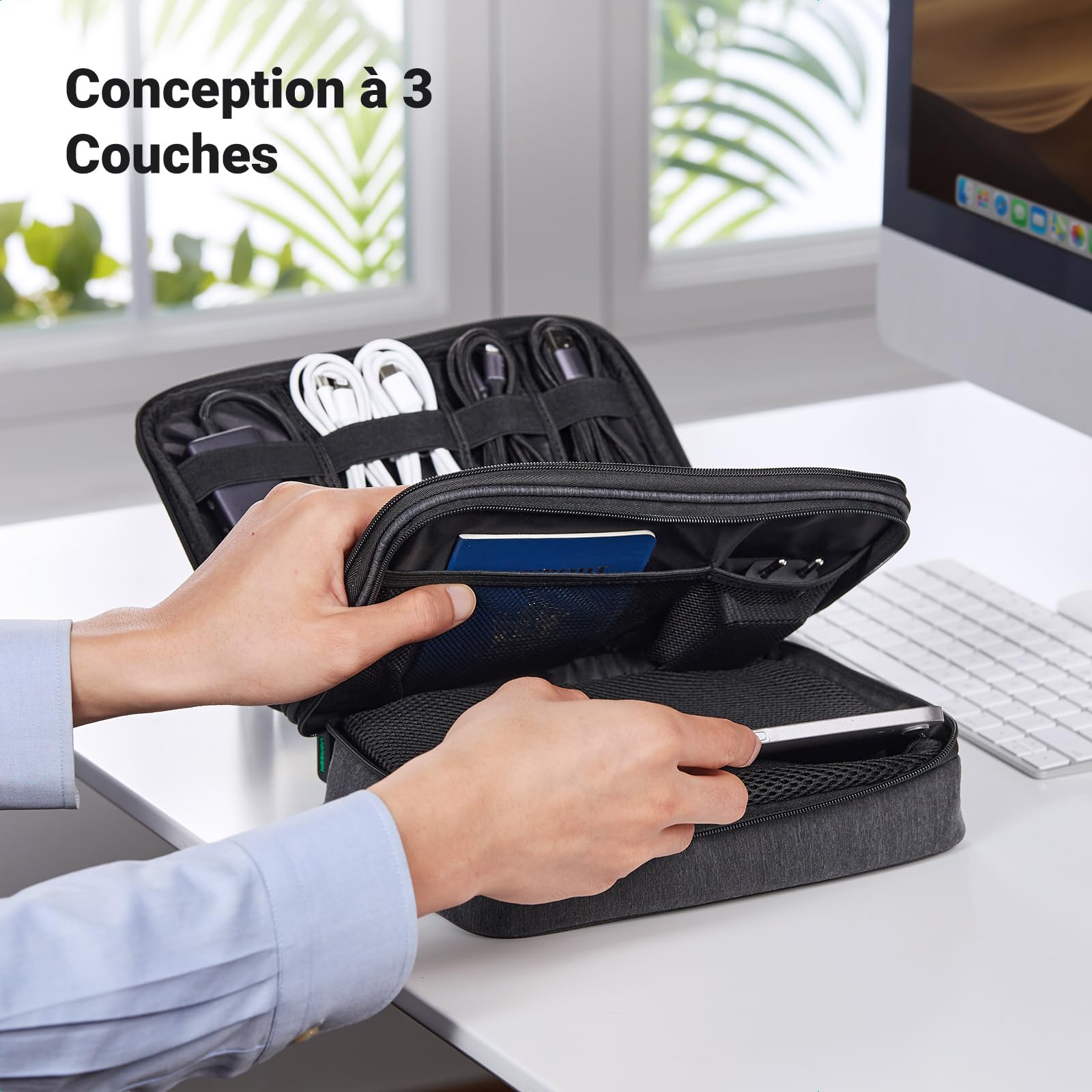 UGREEN Sac Câble Multifonctionnel Rangement Électronique Pochette Protection Voyage 2 Couches