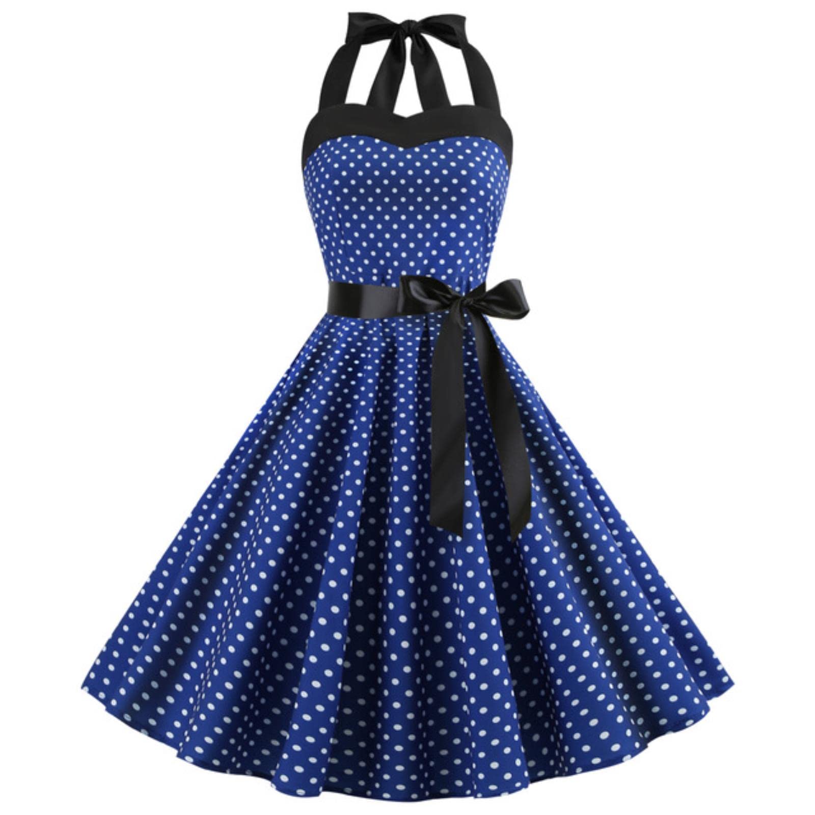 Vestito Vestito Vintage Solido Donne Sexy Polka DOT Print Halter Party Abiti Plus Size-A4,M