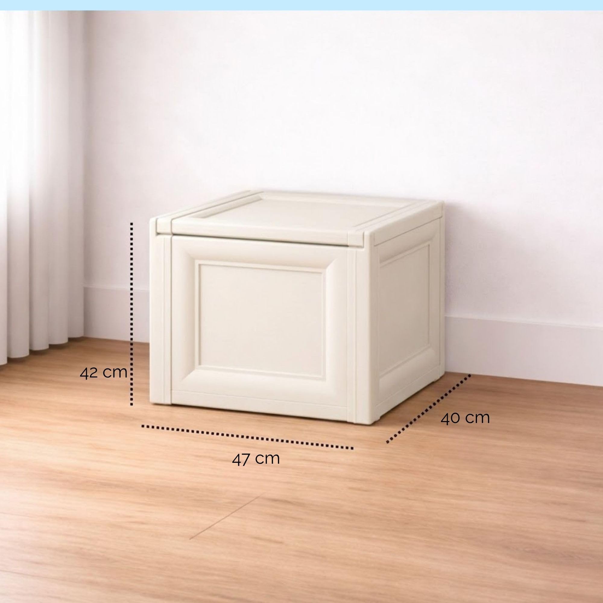 Baule Contenitore in Plastica 47 x 40 x 42 cm – Cassapanca Compatta Salvaspazio per Balcone, Terrazzo e Ambienti Esterni Coperti (Angora)