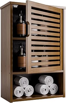 HITNET Medicine Cabinet, Wall Hanging Cabinet with Adjustable Shelf, Bathroom Storage Organizer Over the Toilet with Single Door and Open Bottom Shelf, Walnut