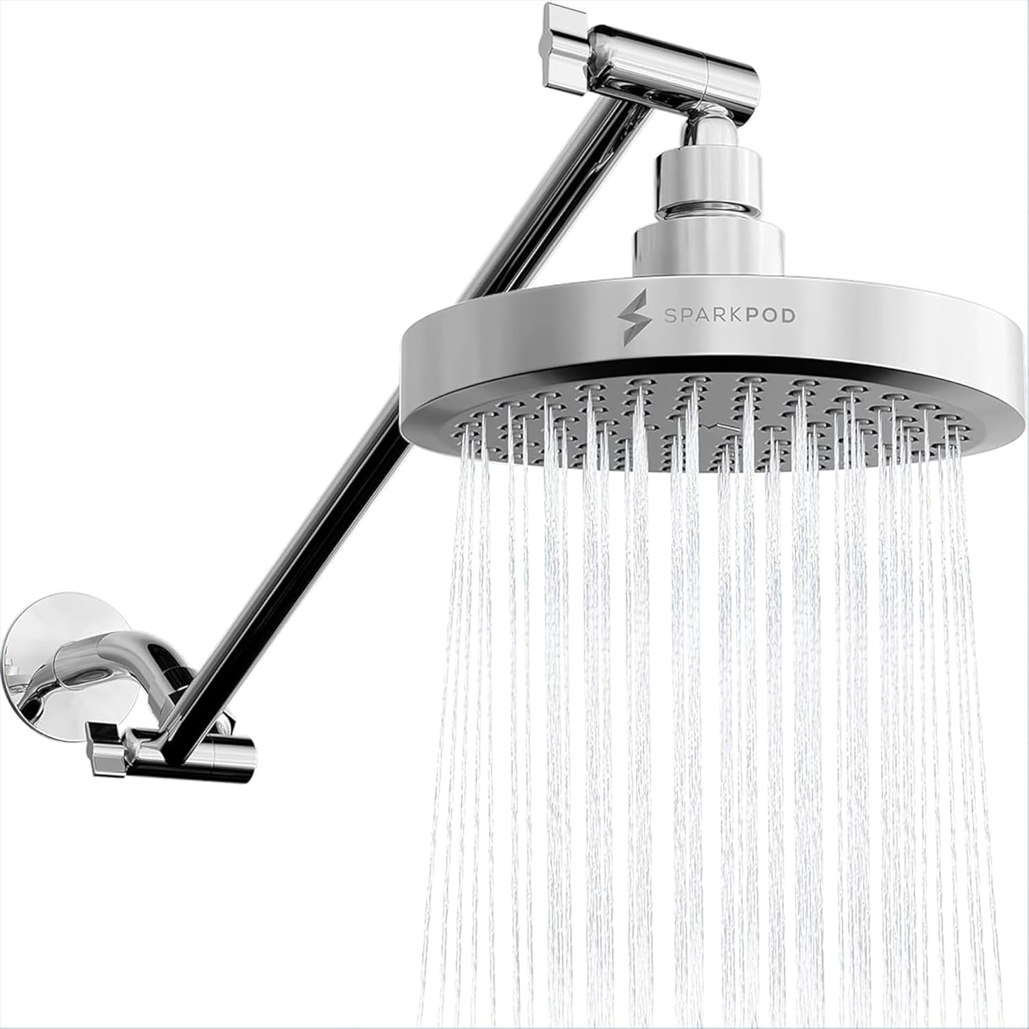 SparkPod Shower Head + 6 Inch Shower Arm + 16 Inch Adjustable Extension Arm (Chrome)