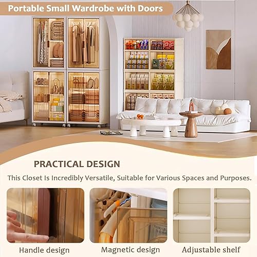 Miniatura 3 de OVLRIJP Armario pequeño, armario portátil para colgar ropa, armario plegable apilable con puertas para sala de estar, dormitorio y dormitorio (B)