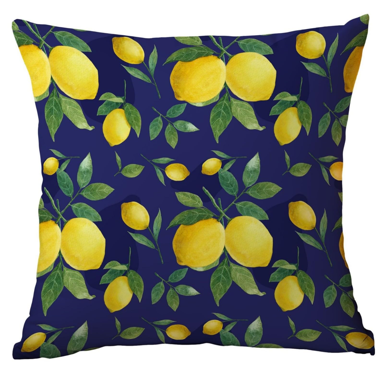 Cushion Covers 60cm x 60cm Lemon Yellow Leaves Garden Cushions Soft Fabric Pillow Case Short Plush Outdoor Cushion Covers for Car Office Throw Pillow with Invisible Zipper