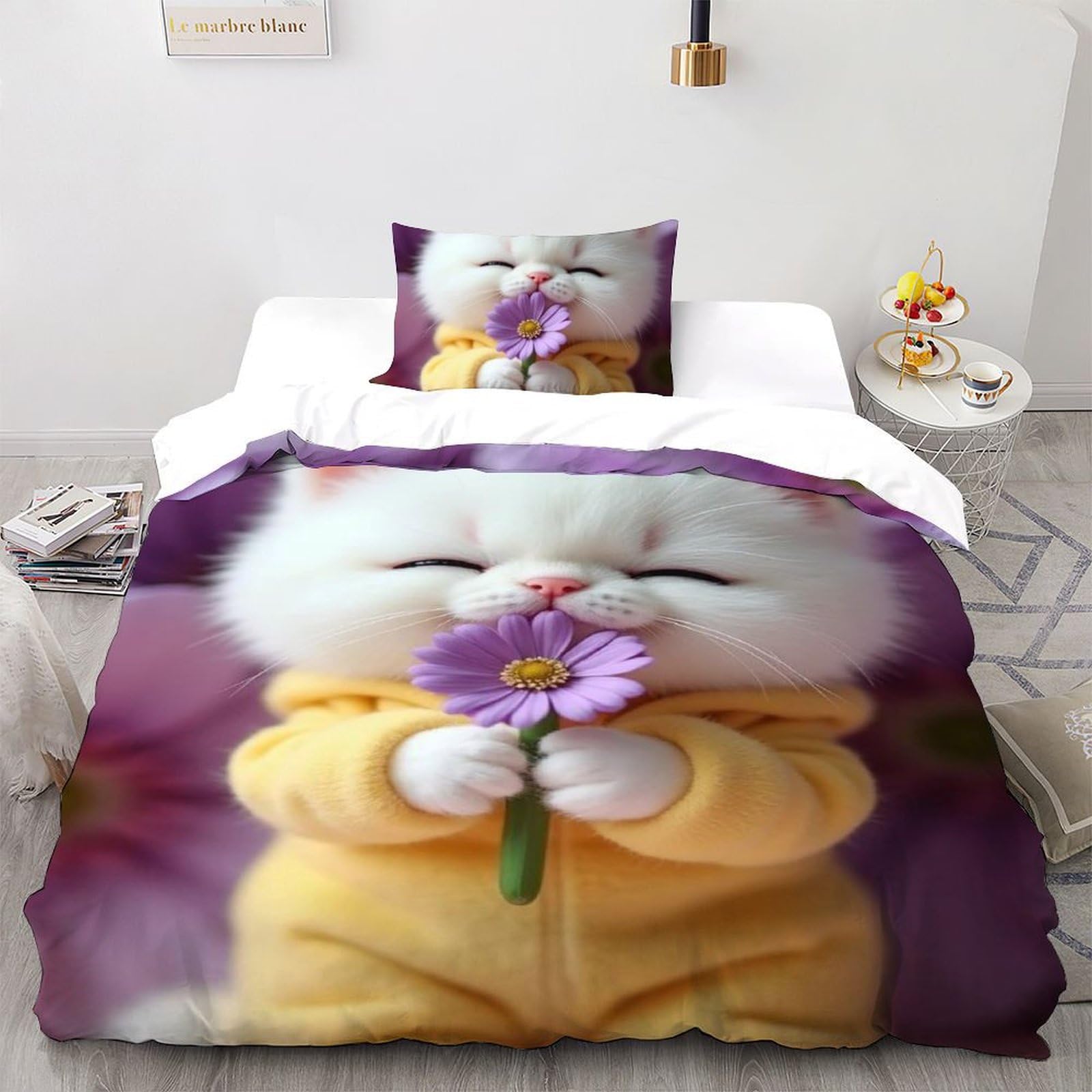 Housse de couette chat literie microfibre animaux imprimé 3D lit enfant