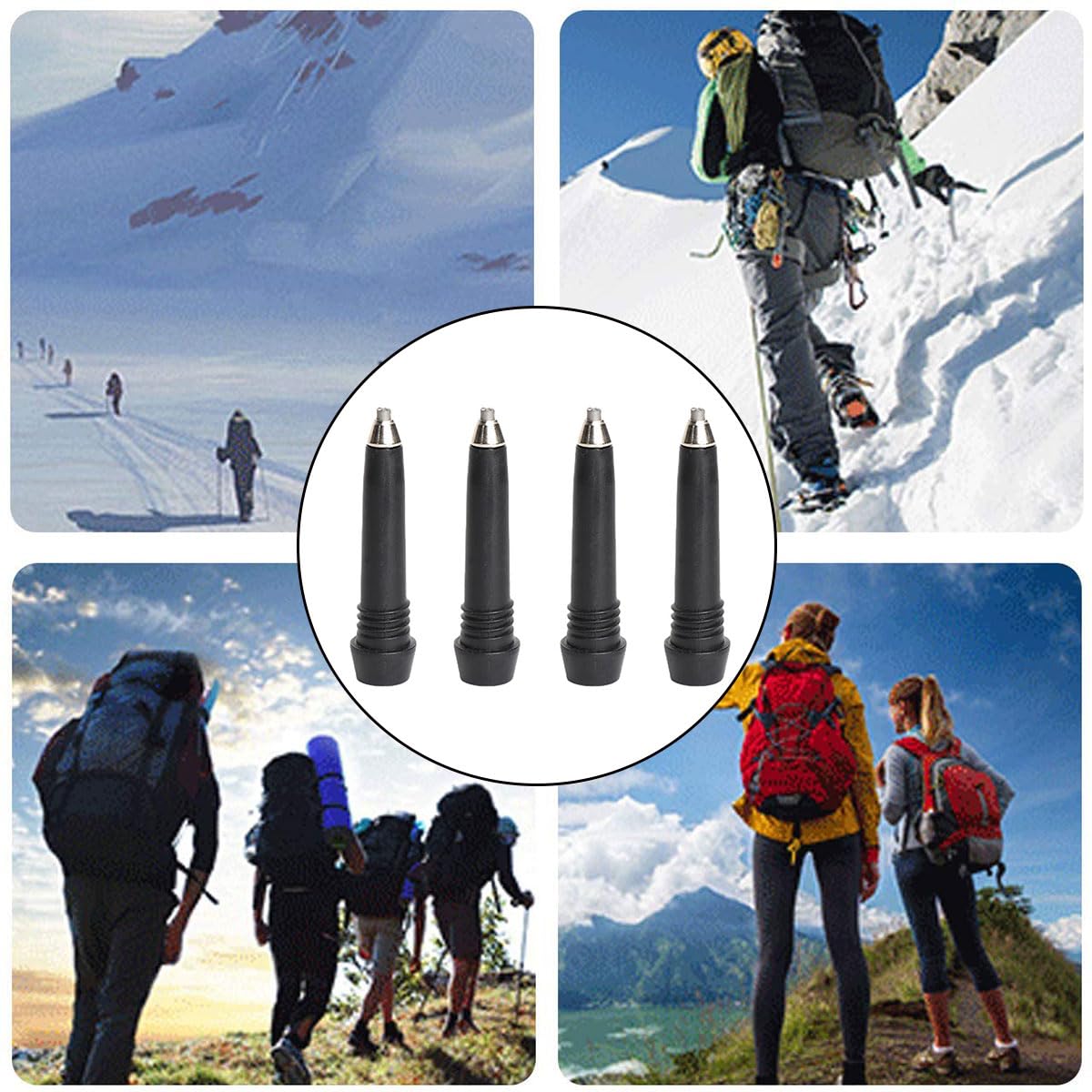 Punta per Canna da Trekking Portatile,Walking Asta di Ricambio Punta,Punta per Canna da Trekking,Punte per Bastoncini da Trekking,per Bastone da Trekking Accessorio Bastoncino da Escursionismo,4 Pezzi
