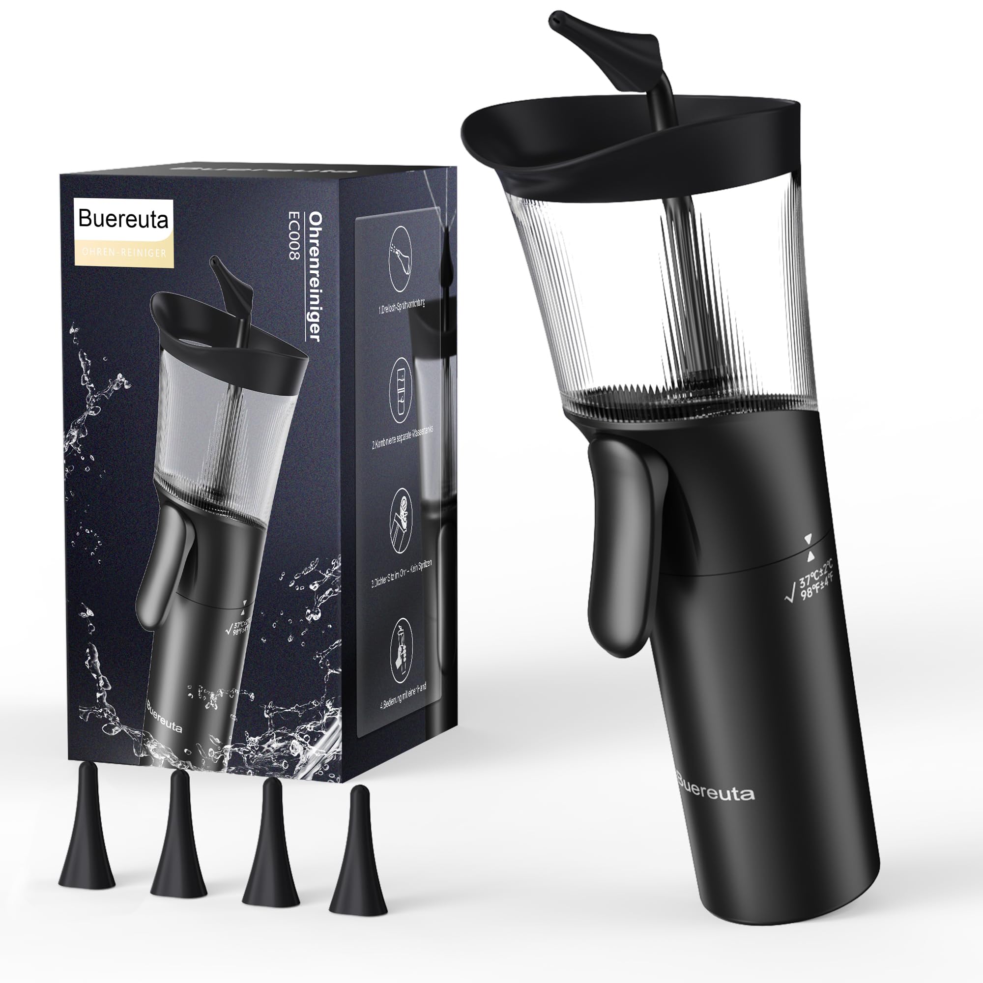 Nettoyeur Oreille Eau - Kit Nettoyage Oreille, Nettoyant pour Oreilles Adulte, Réservoir d'Eaux Usées Intégré, Silicone Souple, Opération à Une Main, Adapté à Un Usage Domestique
