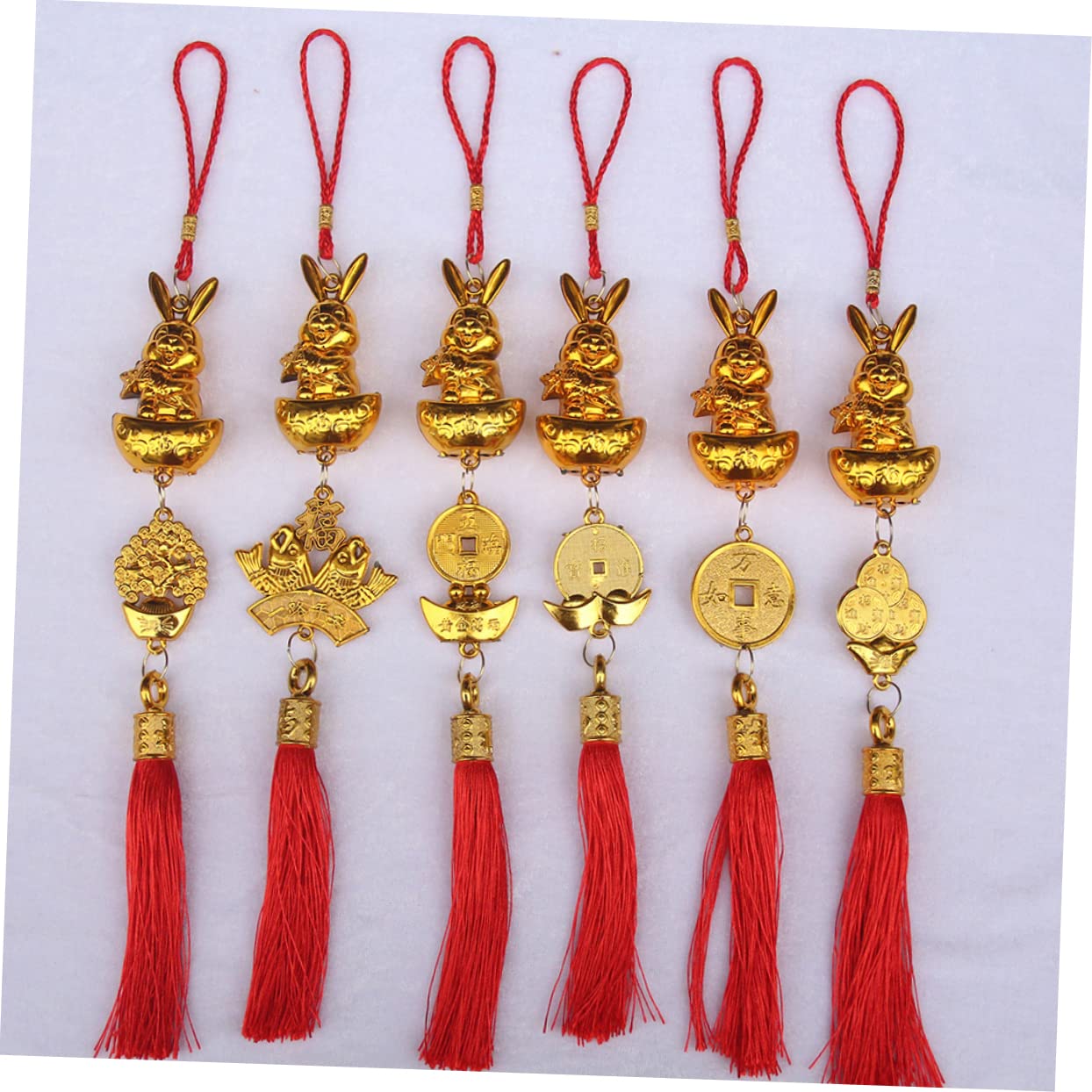 18 STK Häschen-anhänger Chinesische Neujahrsquaste Feng-Shui-Ornament Sternzeichen-Kaninchen-hängeornamente Chinesische Glücksquaste Bonsai Hängender Hase Bonsai-anhänger Polyester TOPBATHY