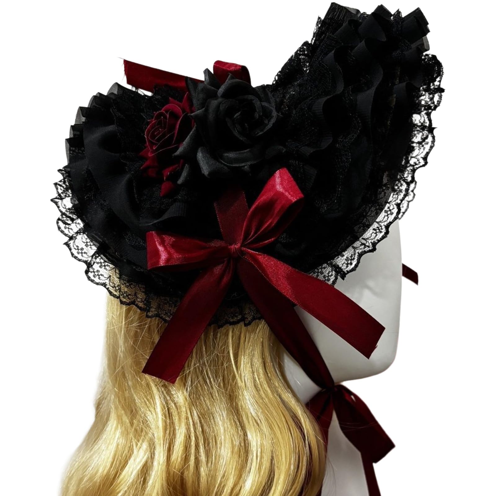 Tsophreniq Woven Straw Bonnet Hat Adjustable Ribbon Necktie Hat for Theme Event Dressingup Roleplay Headwear for Masquerades Party Women Hair Accessory