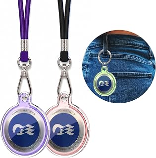 2 Pack Princess Medallion Holder Lanyard, Waterproof Keychain Case Princess Cruise Essentials, Fits 2025 2026 Medallion (Clear-Pink&Purple)