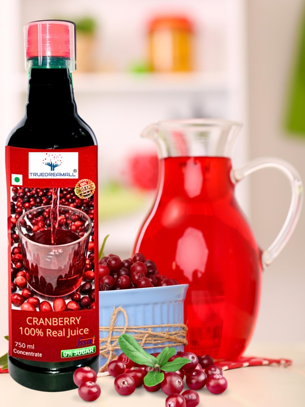 - TRUEDREAMALL Cranberry Juice Without Added Sugar, for UTI, PCOD (Concentrate Juice)750ml