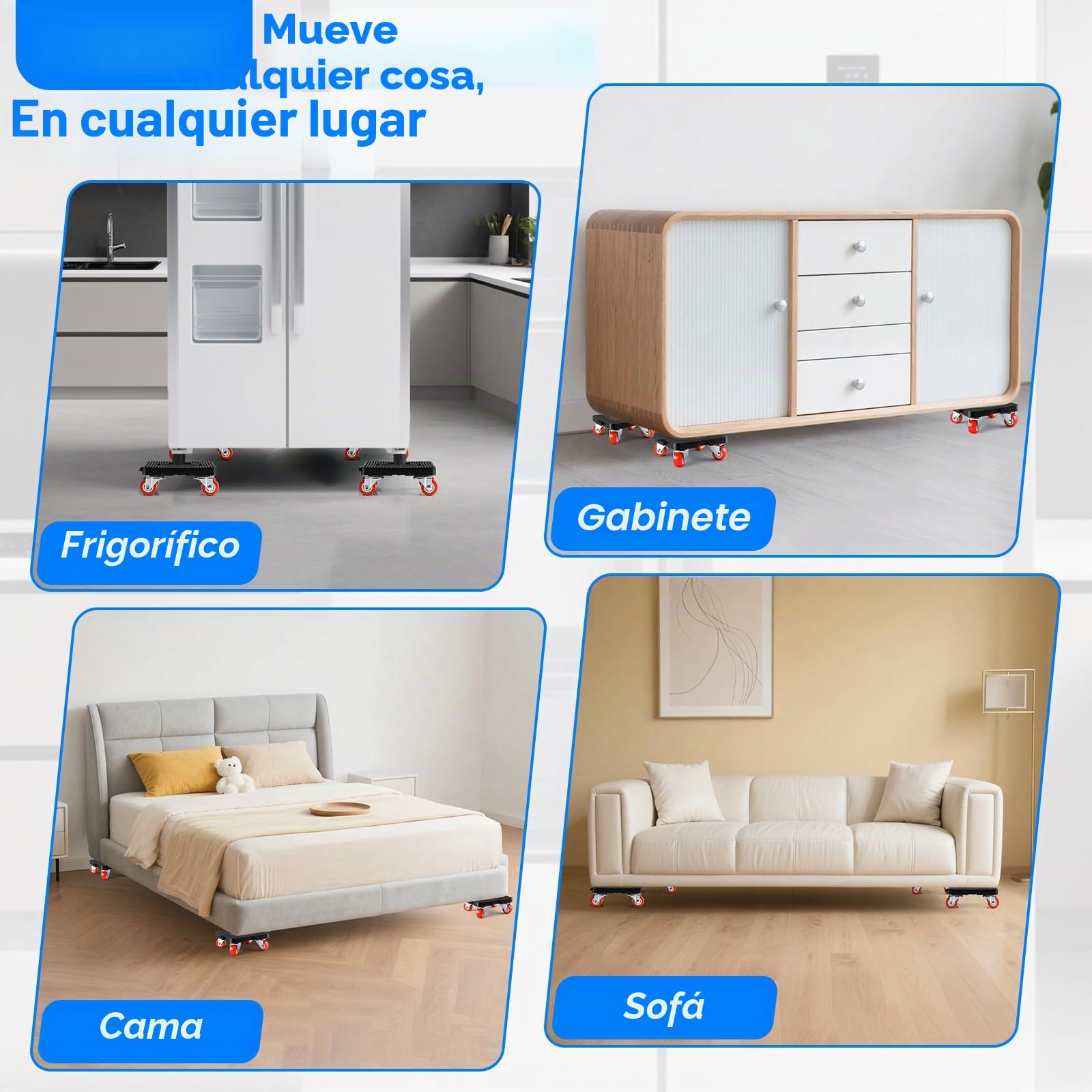 Ruedas para Muebles con Ruedas, Transportador de Muebles 360°Ruedas Giratorias Capacidad de Carga de 800KG Elevador de Muebles para Sofá Lavadora y guardarropas frigoríficos Piano