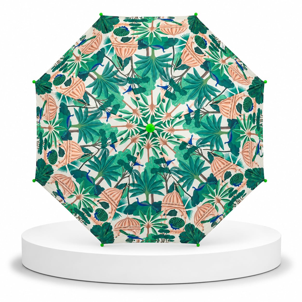 Tropical Print 3 Fold Automatic Open Umbrella for Women & Men | 49 Inch x 8K UV Coated Pongee Canopy | Wind-Resistant Fibreglass + M.S. Frame | Compact Foldable Travel Umbrella for Rain & Sun-image-49