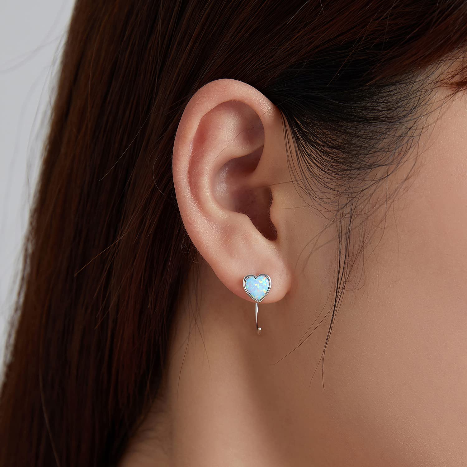 r 925 Sterling Silber Einfache Aurora Romance Herz Opal Ohrstecker für Frauen Mädchen Verlobungsgeschenk Feiner Schmuck