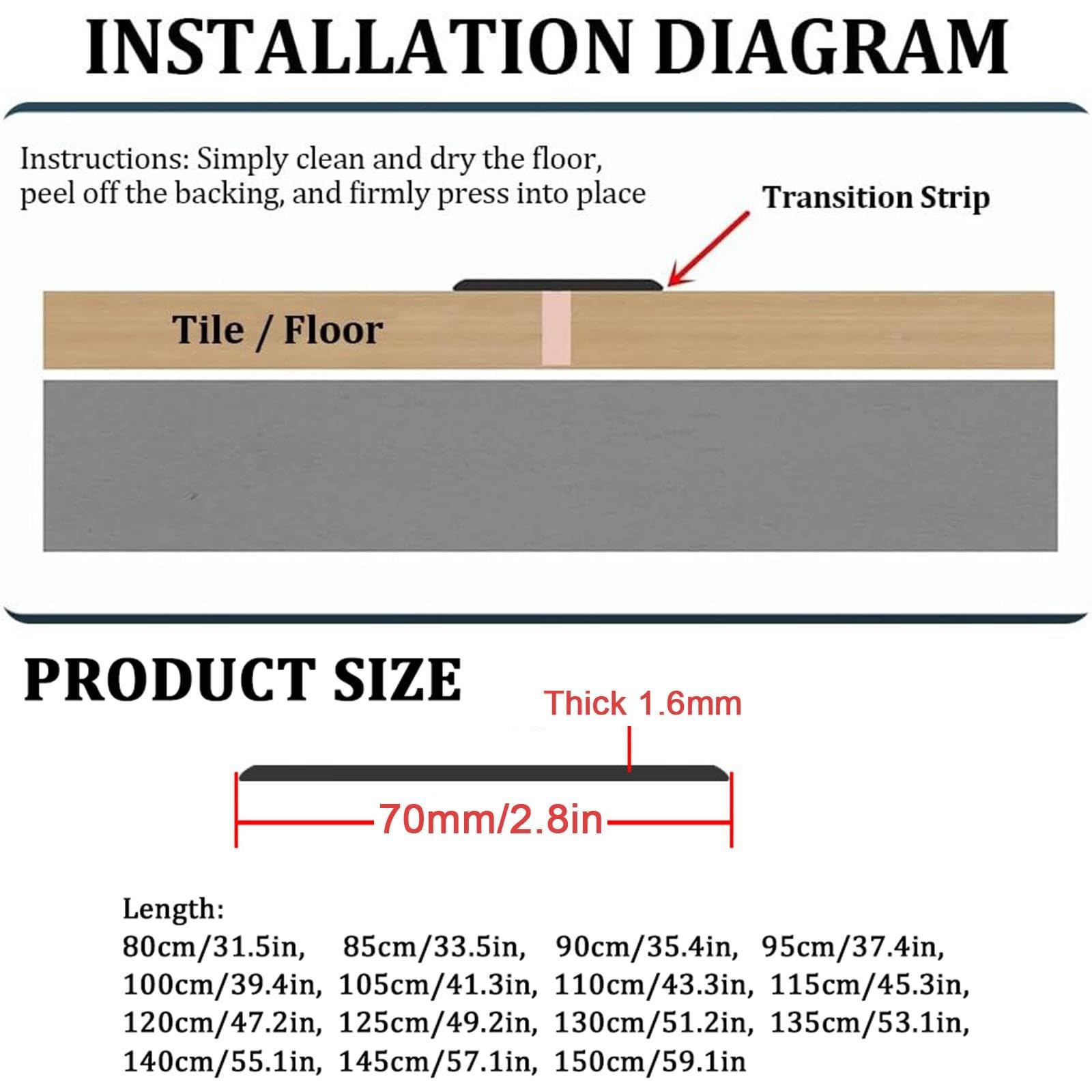 An 7cm Tira De Umbral Adhesiva De Aluminio Perfil De Transición Para Suelo