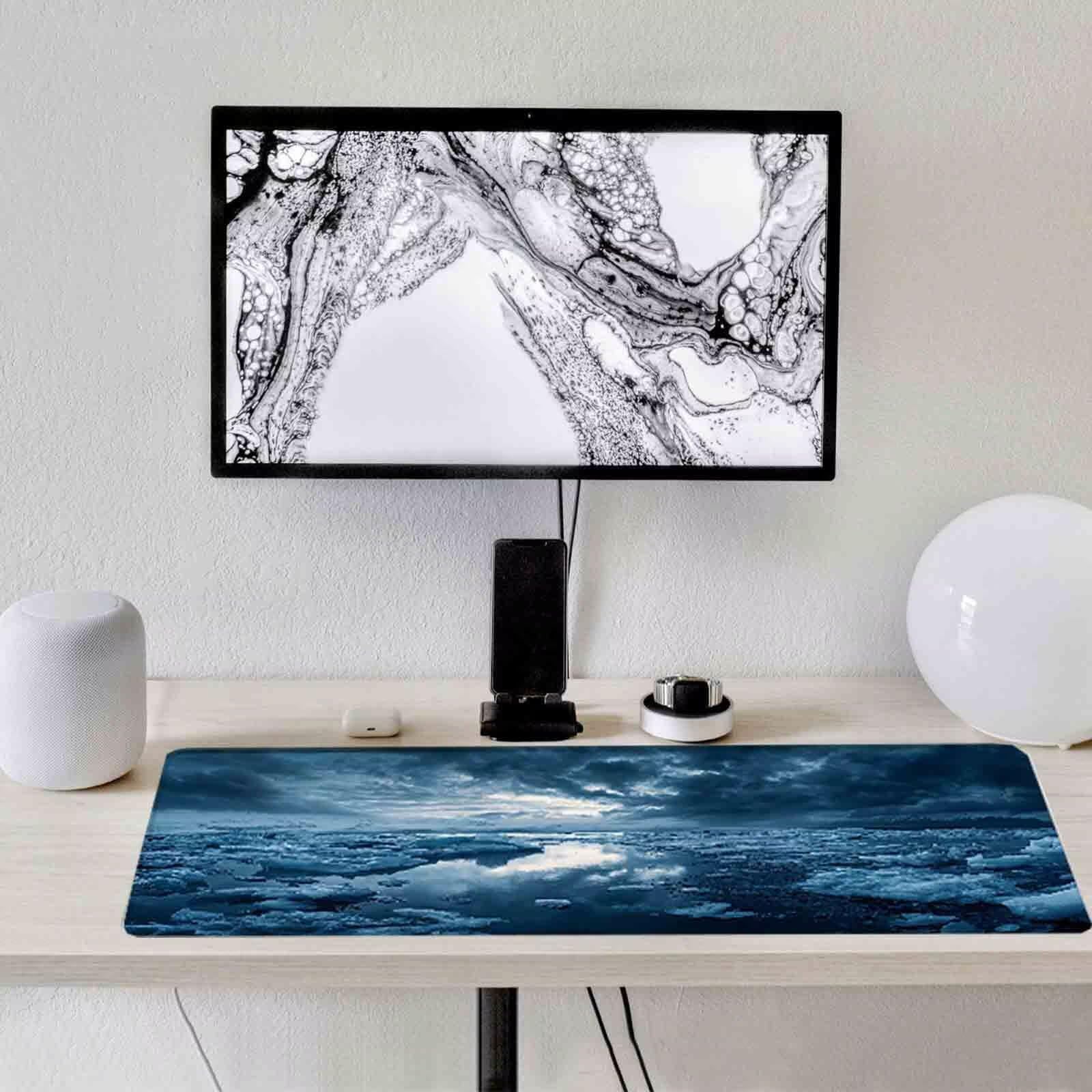 Niebieska Arktyczna podkładka pod mysz XXL Podkładka pod mysz 1200 x 600 mm Podkładka pod mysz z przeszytymi krawędziami i antypoślizgową gumową podstawą Podkładka pod mysz XXL do komputera, laptopa