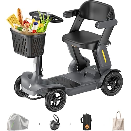 Paiseec S3 Foldable Mobility Scooter for Adults, Seniors - 25 Miles Range, 6 mph, Lightweight Mobility Scooter for Travel, Improved Safety, Large Wheels for Outdoor, LED Headlight, Basket