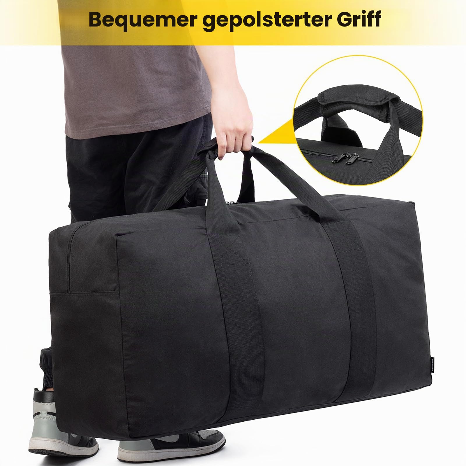 Vorspack Extra Große Reisetasche für Herren Damen - 100L Leichte Faltbare Reisetasche Wasserdicht Reisetaschen Aufbewahrungstasche für Reisen Weekender Camping Übernachtung - Schwarz
