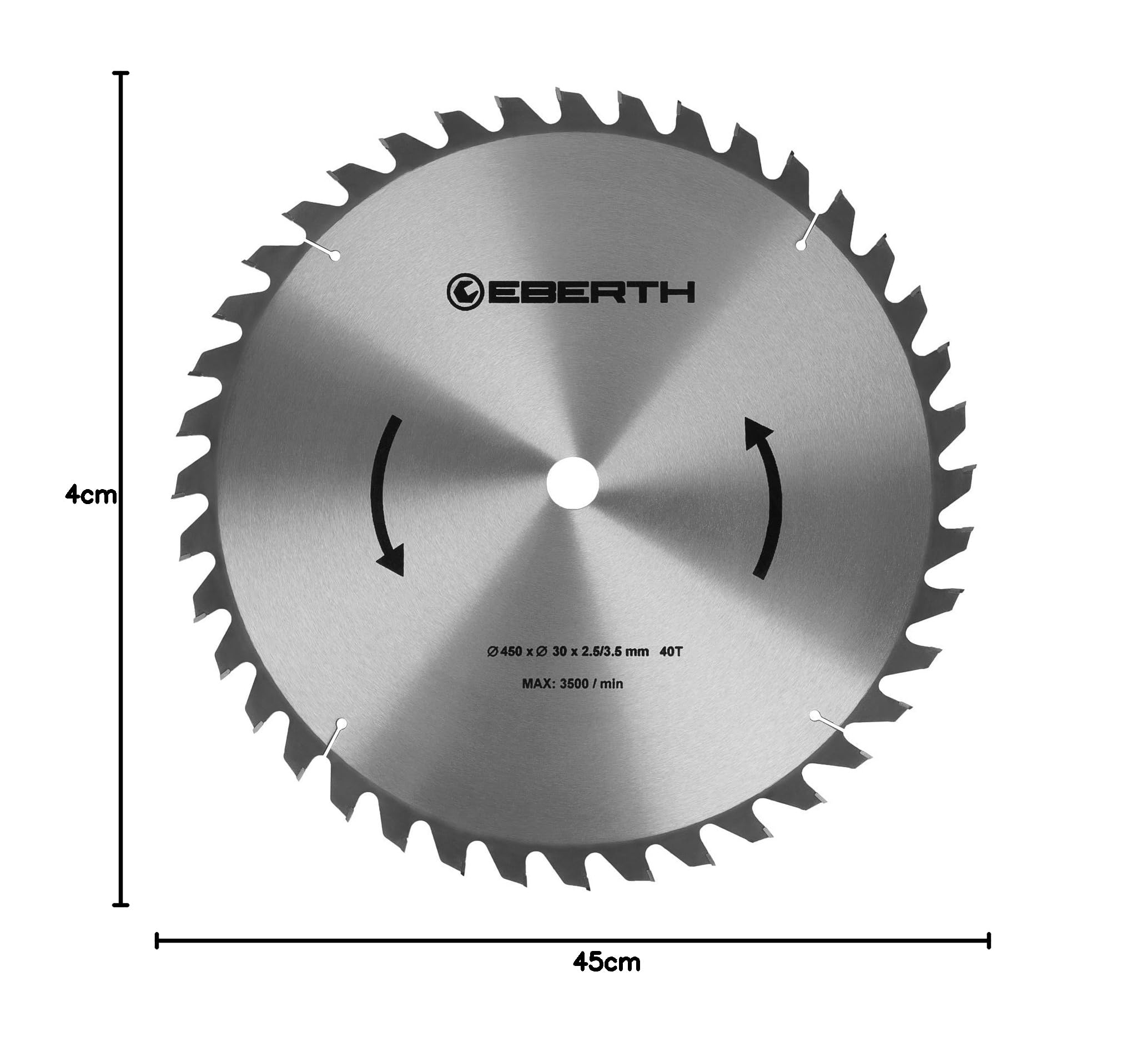 EBERTH Hoja de sierra circular disco de corte de madera de acero con para cortes en madera (450 mm de diámetro, 30 mm de perforación, 2,5 mm de grosor de hoja, 3,5 mm de anchura de corte, 40 dientes)