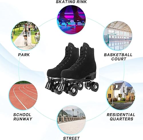 Miniatura 4 de Roller Skates for Women with Glitter Leather High-top Classic Double Row Rollerskates, Unisex-Adult Derby Skate for Beginner,Indoor Outdoor Fast