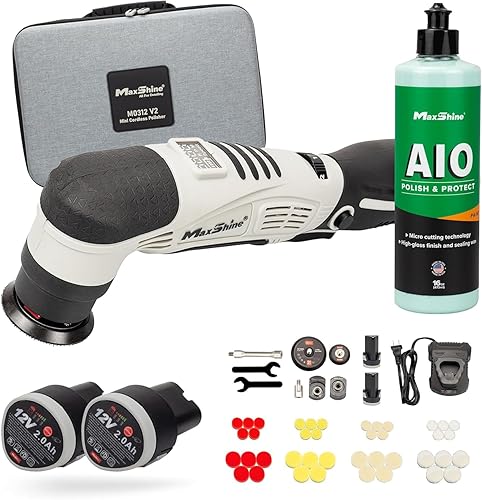 Maxshine Mini pulidora inalámbrica profesional de 2 piezas con kit compuesto AIO (M0312 V2), ligero (1.93 libras), pulidor giratorio de 6