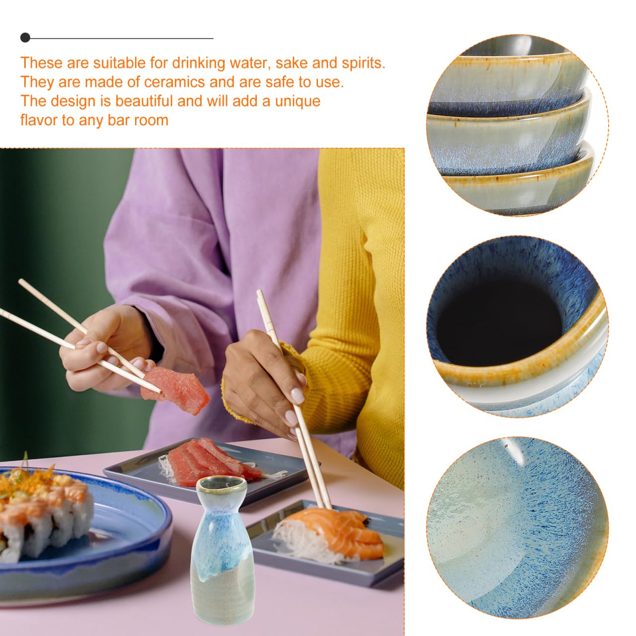 DOITOOL Set Sake Giapponese Ceramica 4 Tazze E 1 Bottiglia Per Sakè 4.72X1.57In Elegante Completo Per Bere Sake in Casa Ristorante E Regalo Festa