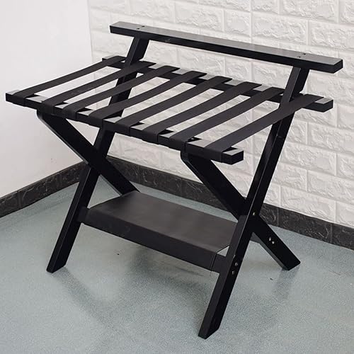 Miniatura 6 de Juego de 2 portaequipajes de hotel de madera maciza, soporte para maleta de piso para habitación de invitados, soporte de equipaje con cable de