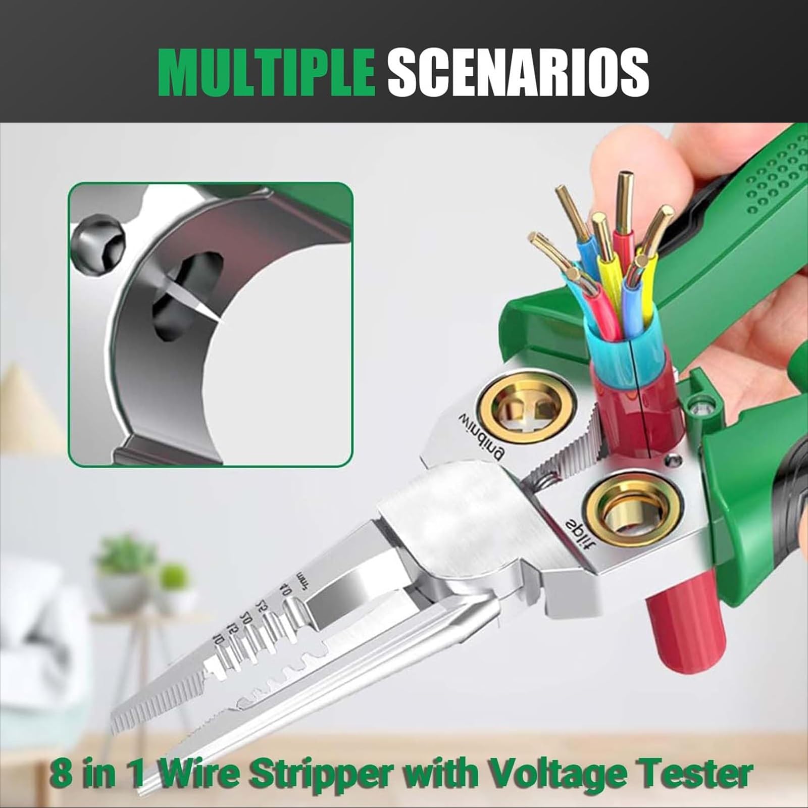 Alicates Seese 8 En 1, Alicates Pelacables Con Comprobador De Voltaje, Herramienta De Engarce Profesional Multifuncional Con Bolígrafo, Multímetro, Alicates De Punta Puntiaguda, Corte De Cables(Gray)