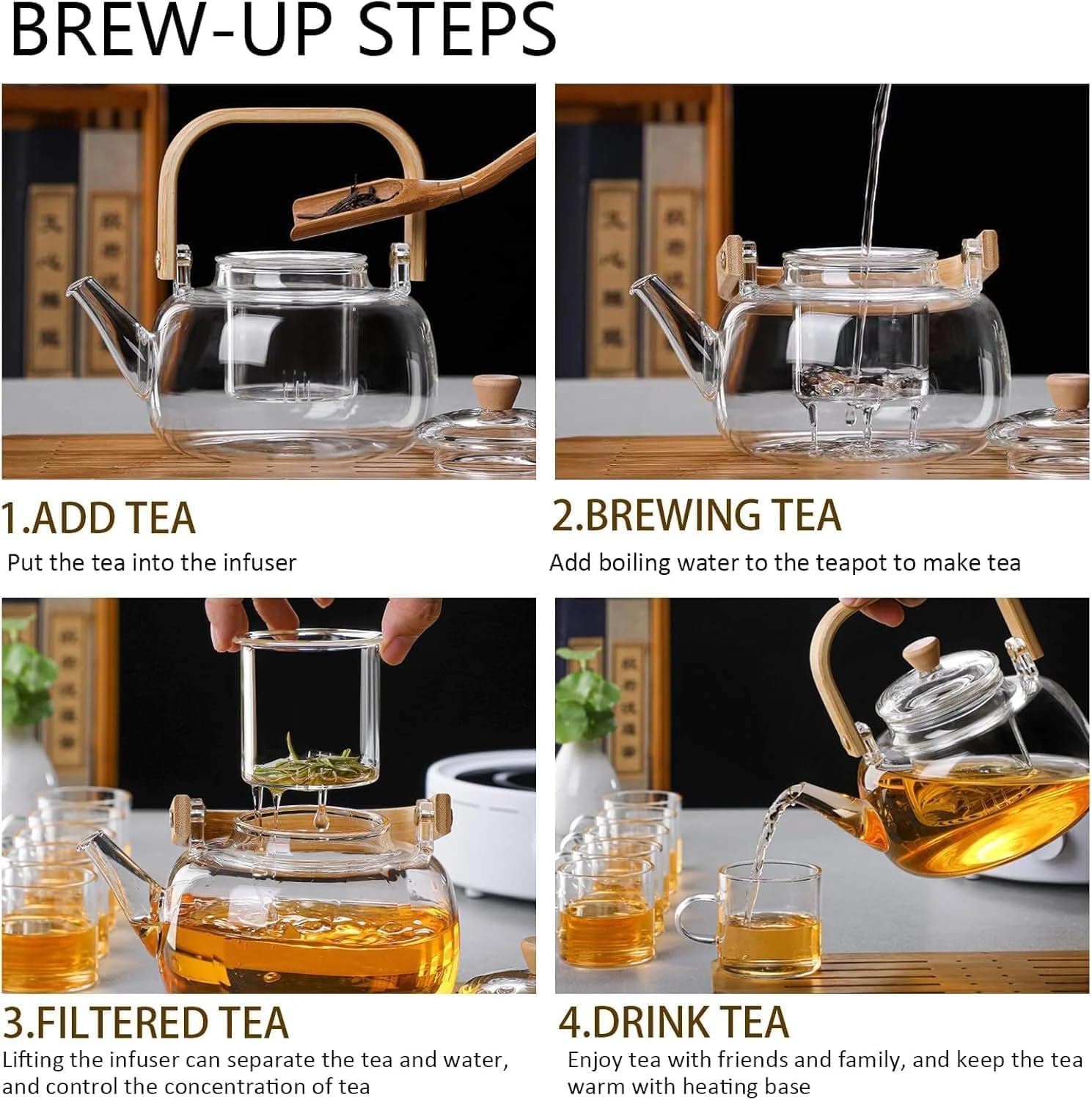 ANKUL Borosilicate Glass Teapot with Wooden Handle & Lid β 1 LTR Heat Resistant Clear Kettle for Loose Leaf Tea, Flower Tea & Herbal Infusion (Ankul - 01) 4