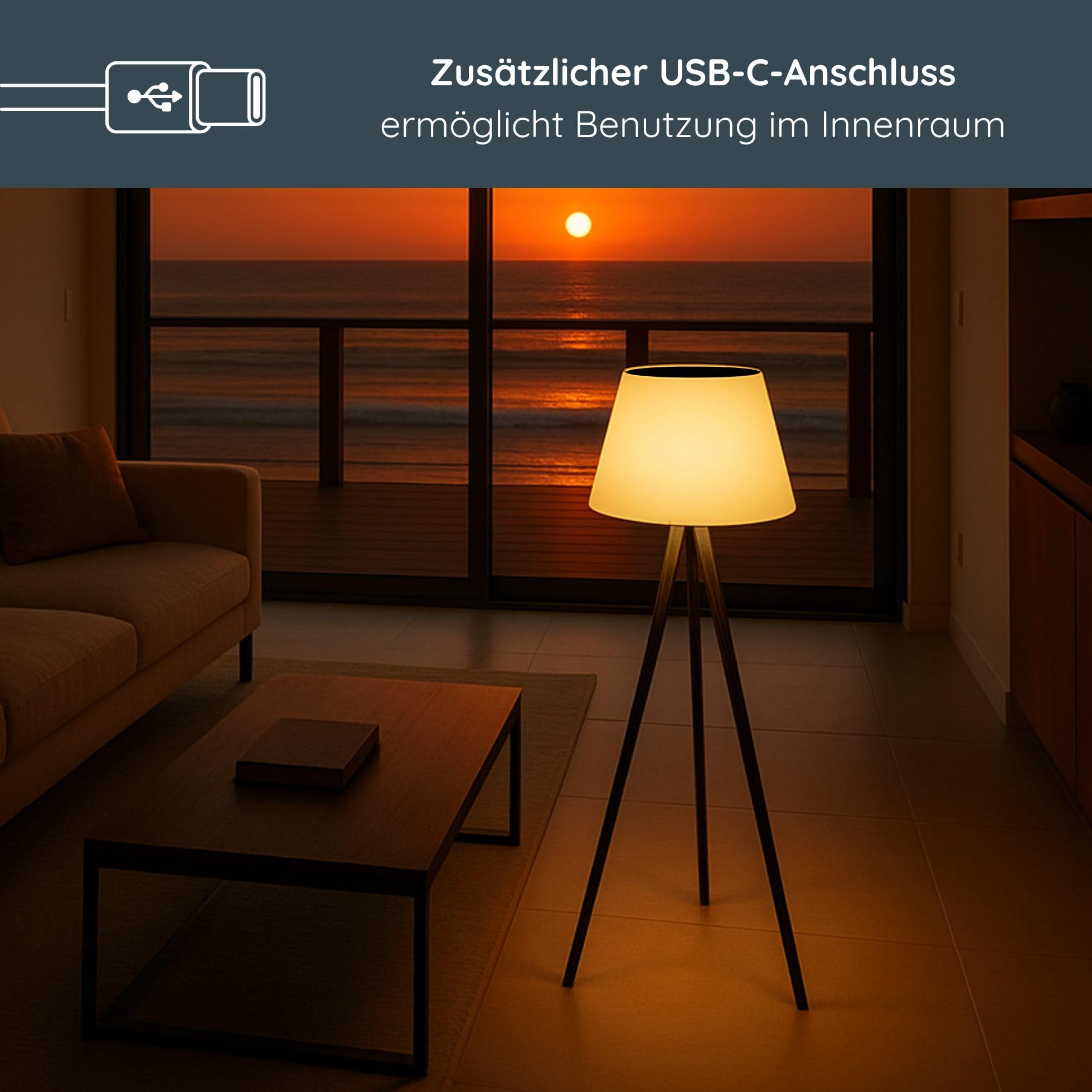 MeLiTec Solar-Stehlampe, 93cm, Akkubetrieb mit USB-Kabel, Solar-Terrassenbeleuchtung, auch Balkon oder Garten, mit Farbwechsel-Funktion, auch als Solar-Tischlampe 60cm, SO50