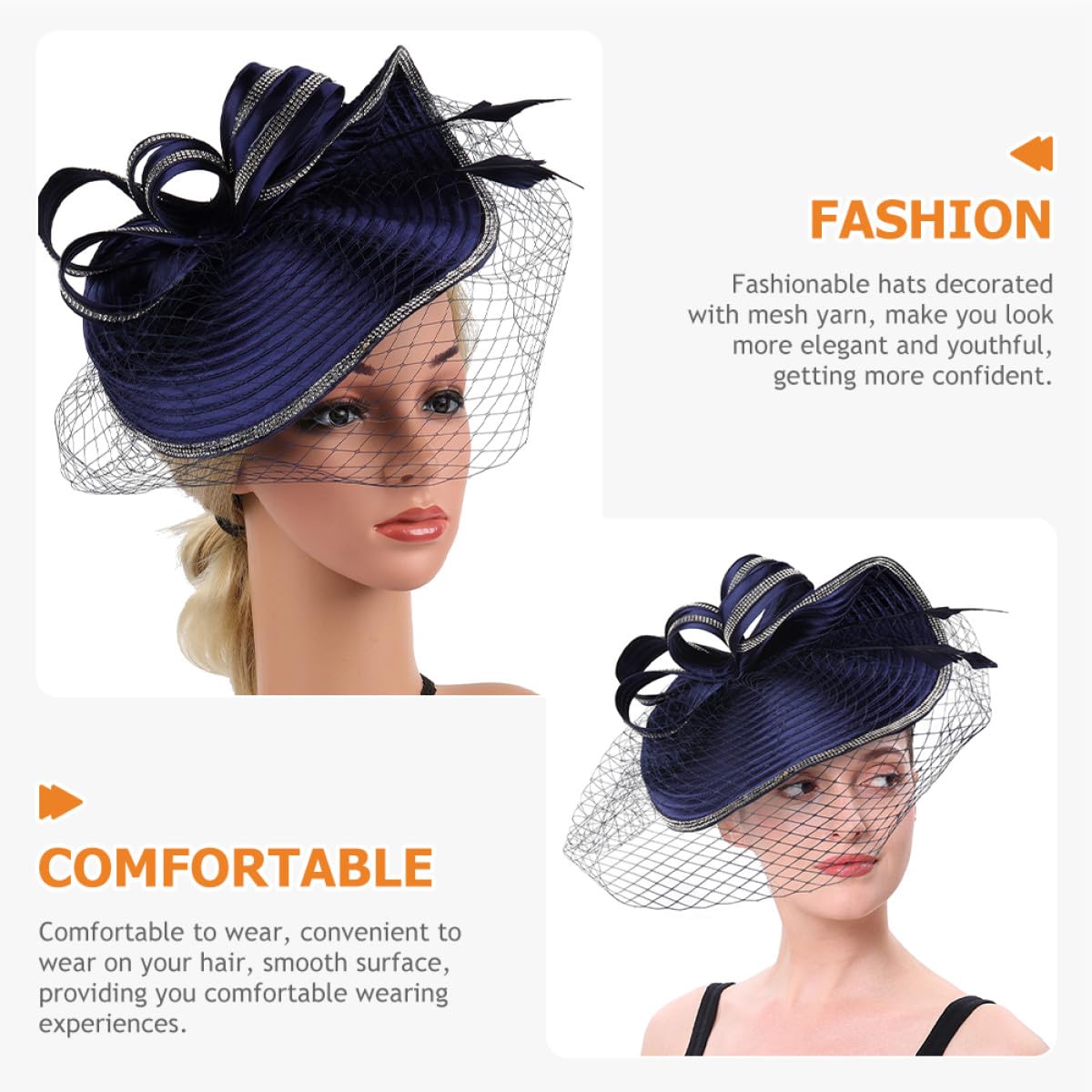 Fascinator in Canapa Blu Navy Elegante e Facile da Indossare per Cocktail Party e Cerimonie Superficie Liscia e Stile Giovane