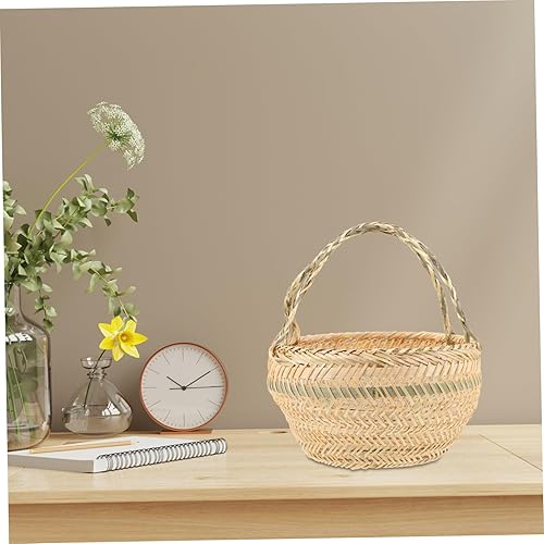 Miniatura 9 de ABOOFAN Cesta portátil de cosecha de jardín, cesta de almacenamiento de alambre con mango de bambú, cesta de almacenamiento tejida a mano, cesta de