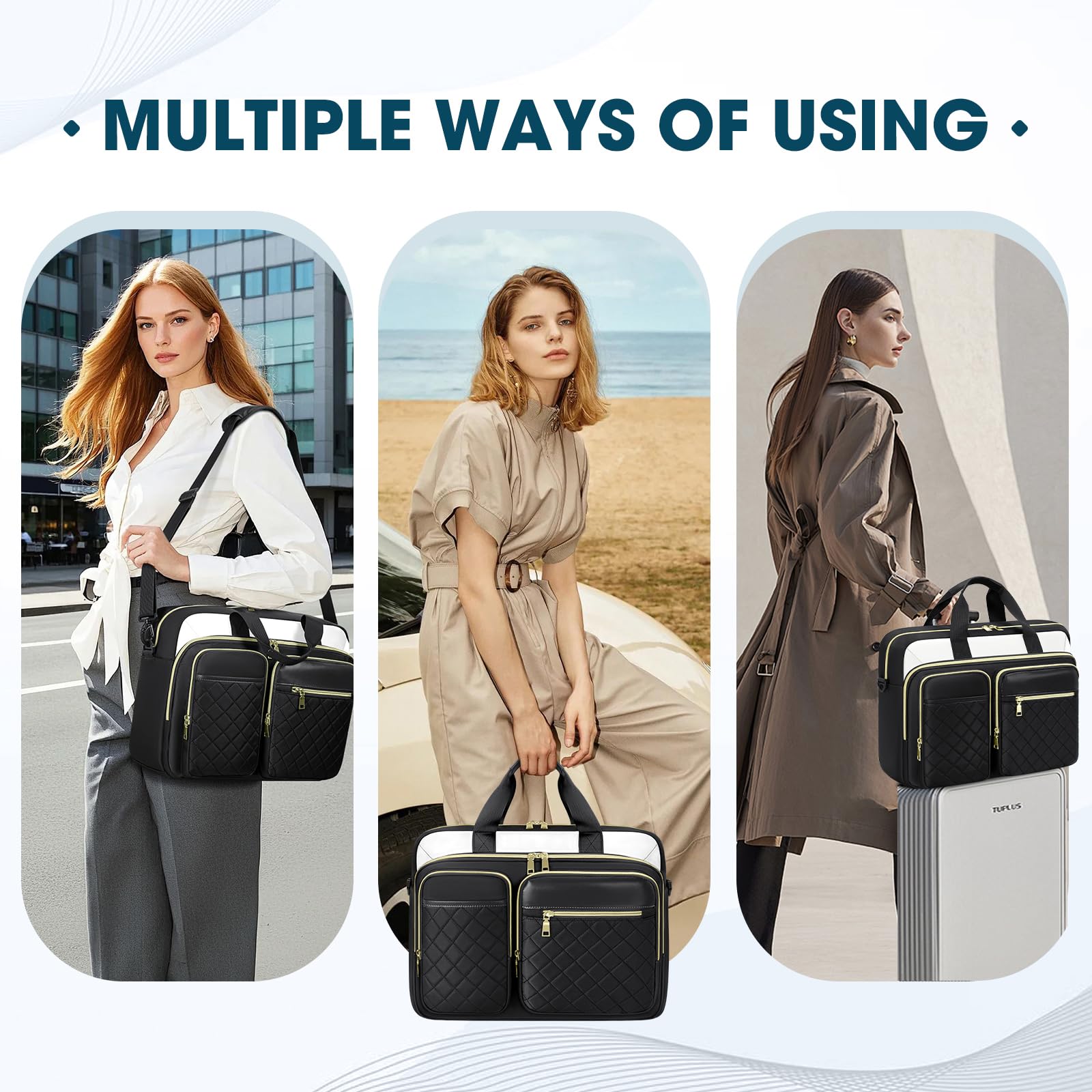 RAINSMORE Sacoche pour Ordinateur Portable Femme Imperméable Sac de Travail Femme Grand Sac Pc Portable Housse Mallette Sac à Bandoulière pour Travail Affaires Université
