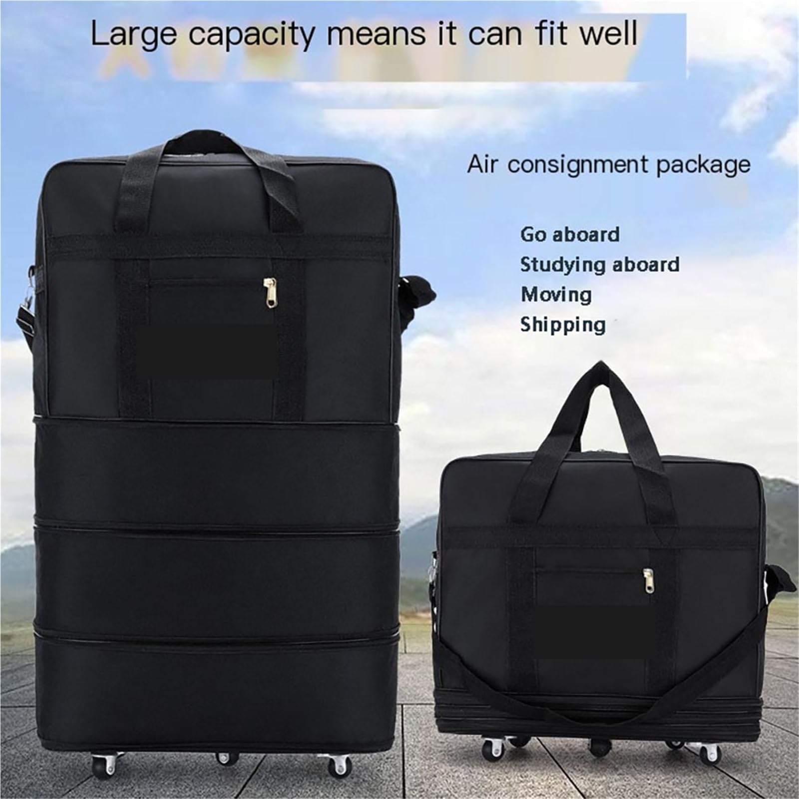 Ruote da viaggio for donna Uomo Trolley pieghevole espandibile Valigia nera versatile for viaggi di fine settimana(Black M 5 wheels)