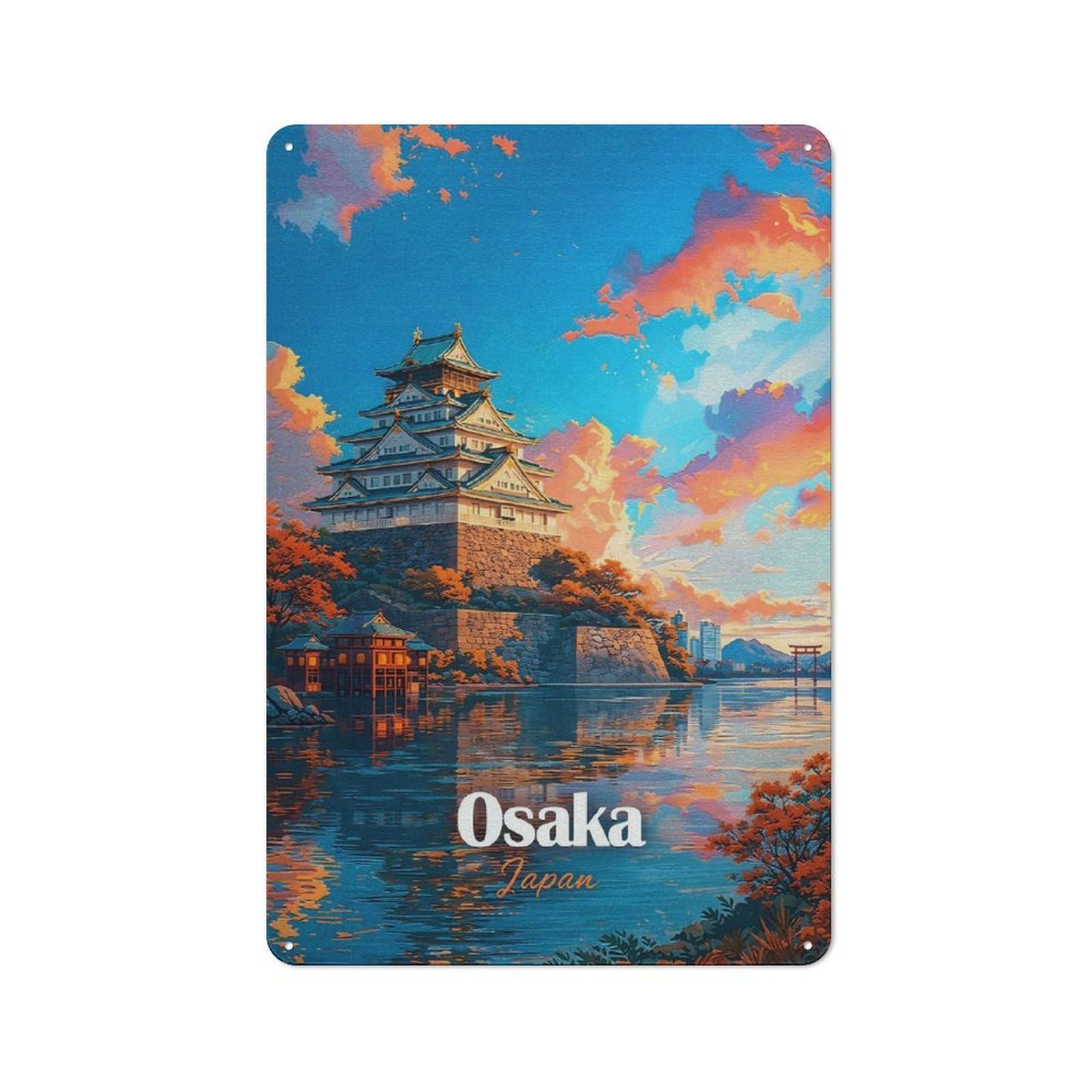 Osaka Castle at Sunset Retro Metal Wall Decor 30x20cm, Vintage Metal Sign for Cafe, Pub, Workshop Or Home Bar