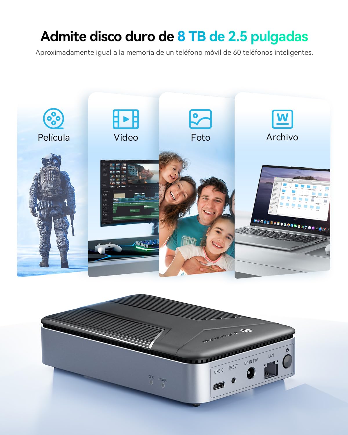 Yottamaster Servidor NAS Enclosure para 2.5" HDD/SSD SATA, Conexión Almacenamiento red NAS a Través Aplicación, Copia Seguridad Automática, Cubierta Magnética, Instalación sin Herramientas (Sin Disco)