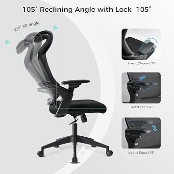 EUREKA ERGONOMIC OC77 Mesh Office Chair, Ergonomic Office Chair, Home Office Desk Chairs with Oversized Headrest and 3D Armrests, Computer Desk Chair, Black