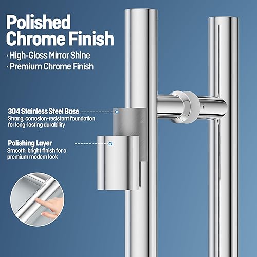 Miniatura 6 de Ranbo Manija de puerta estilo escalera de 32 pulgadas, espalda con espalda, 23.622 in (23 58 pulgadas) CTC, acero inoxidable 304, para ducha de