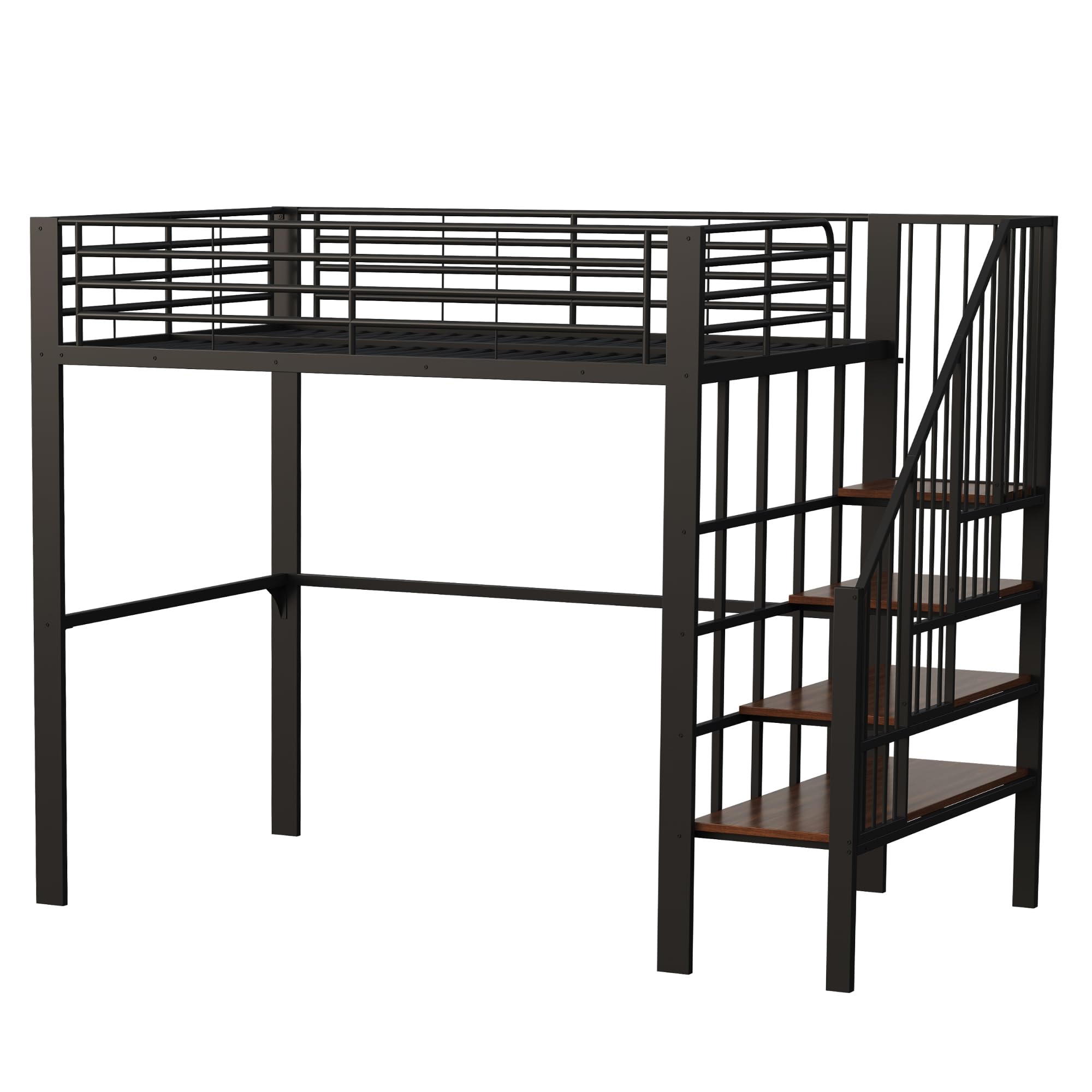 Dolamaní Letto a soppalco 140 x 200 cm per bambini e adulti, con ampio spazio di archiviazione sotto il letto e scala ideale (Nero B)