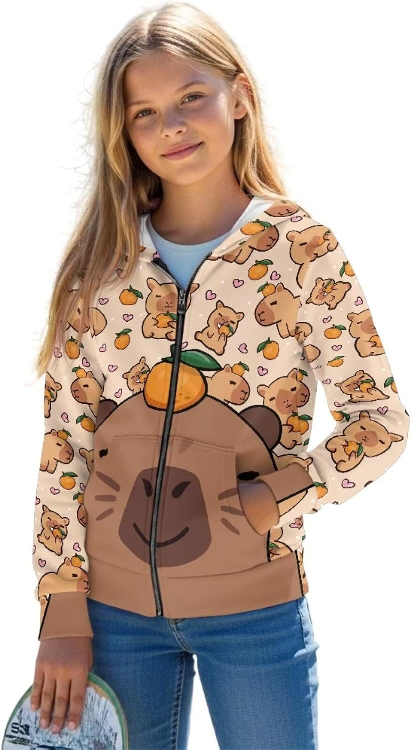 Girls Zipper Hooded Kids Sweatshirt Casual Loose Long Sleeve Sport School Coat with Jacket Age 6-16